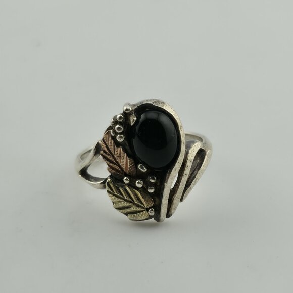 COLEMAN CO Sterling Silver And 12K Yellow, Rose Gold Natural Black Onyx 5.50 VTG - Picture 9 of 12